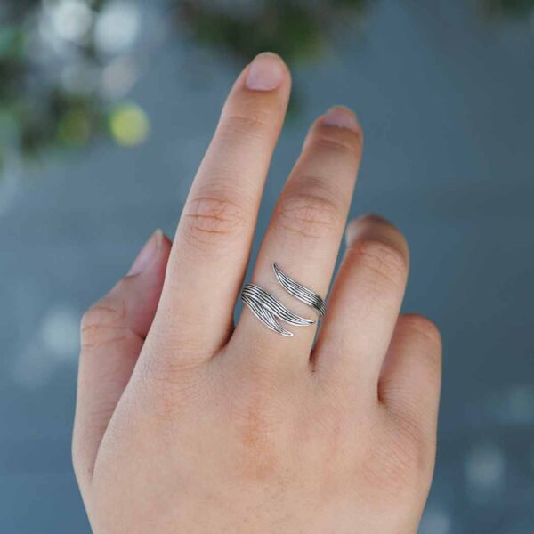 Silverring långa blad