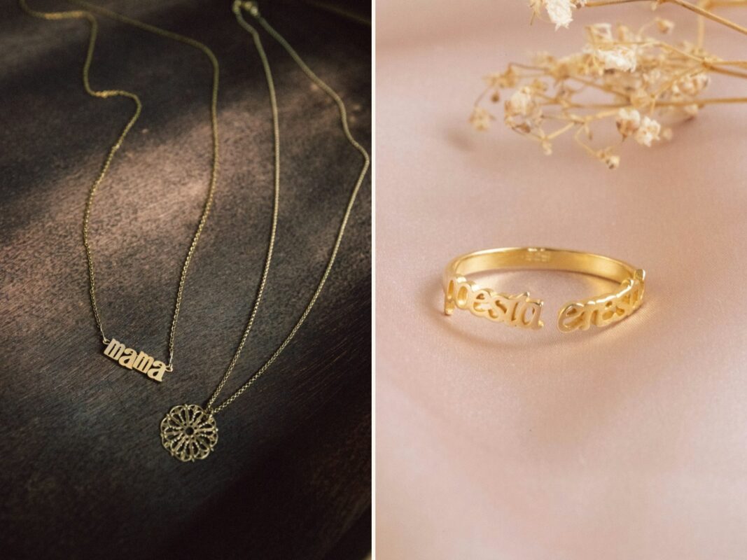 Namnhalsband och namnring med utskuret ord – design och tillverkning av namnsmycken